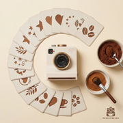 Presspresso Latte Art Camera - flat lay with interchangeable stencil cards