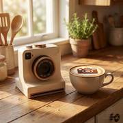 Presspresso Latte Art Camera - lifestyle kitchen shot with printed latte art