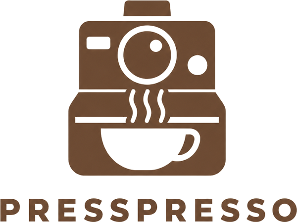 Presspresso logo — camera icon with coffee cup and steam